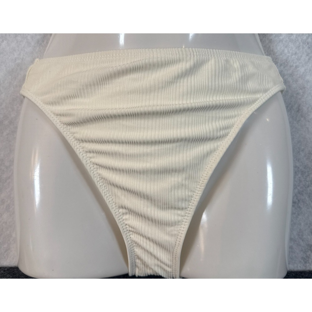 Dippin Daisys Womens‎ XS White Ribbed Cheeky High Bikini Swim Bottom NWT